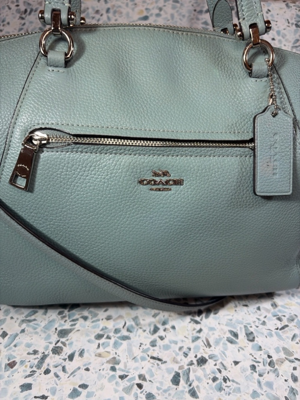 Coach Prairie Satchel 56874 Pebbled Leather Crossbody Bag Light Blue - Picture 3 of 10